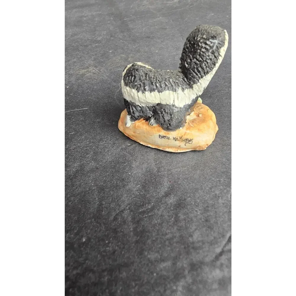 Vintage Basil Matthews Skunk Figurine Signed Hand Painted Ceramic Miniature